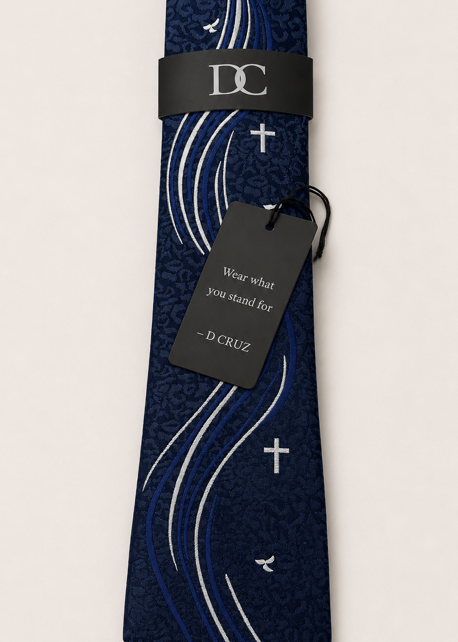 Navy Cross & Dove Christian Tie