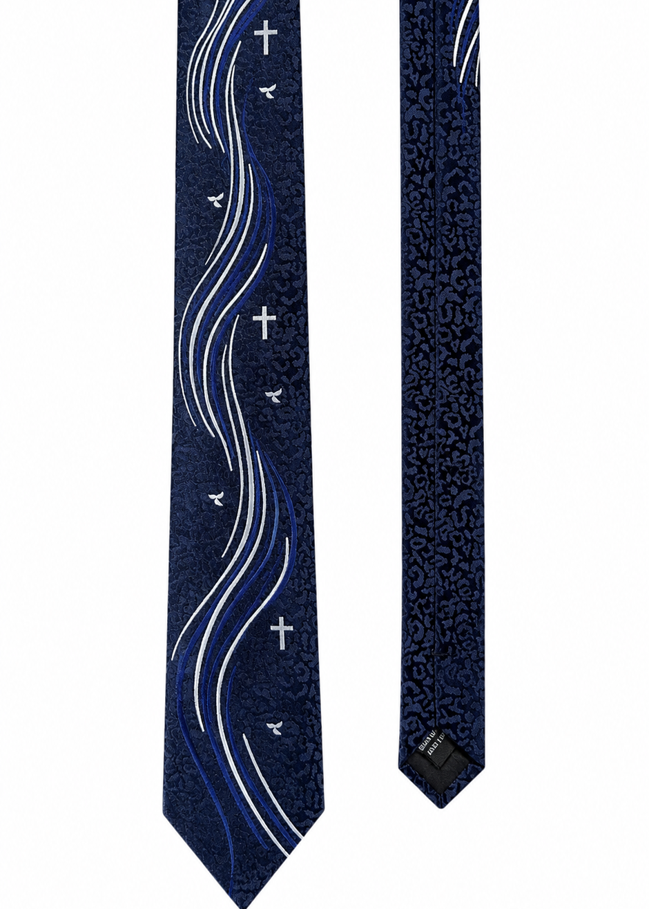 Navy Blue Cross & Dove Wave Tie