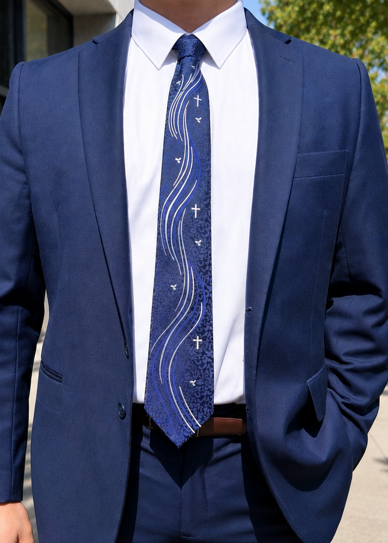 Navy Cross & Dove Christian Tie