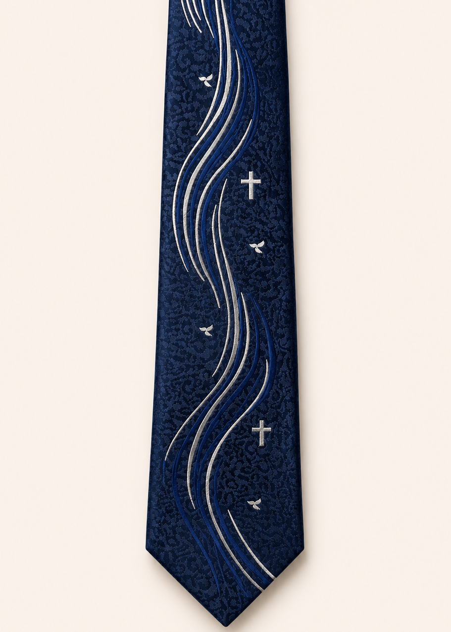 Navy Cross & Dove Christian Tie