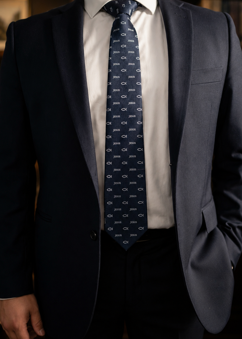 Jesus & Ichthys Christian Tie